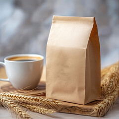 Brown Paper Bag with Bakery Logo and Wheat Stalks