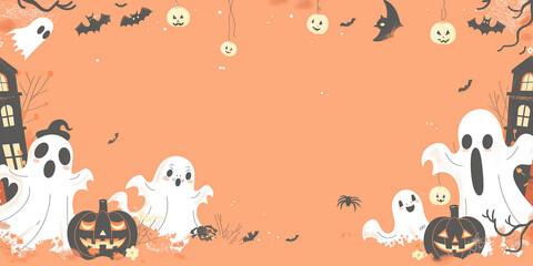 Playful peach cartoon ghost illustration, cute Halloween background
