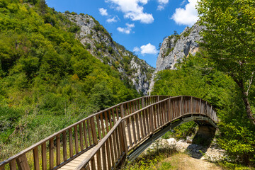 Horma Canyon, Kure Mountains National Park, Kastamonu, Turkey. Wooden walking path.