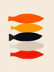 Modern Fish Graphic. Abstract graphic with fish in bold colors and reflections. Ideal for contemporary art prints.
