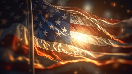 American Flag Waving in the Sunlight