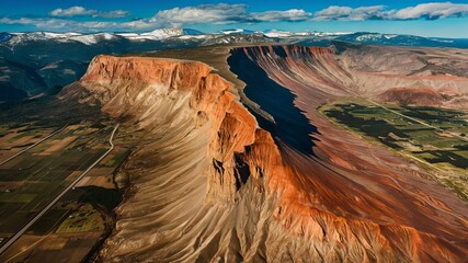 The flat land near the extinct volcano has become agricultural land.