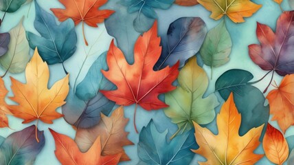 Seamless watercolor autumn floral pattern with colorful leaves and flowers. Perfect for use as wallpaper, decoration or textile design.