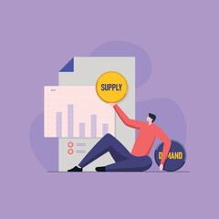 Person managing Supply and Demand of Product and Services, Market price and Production Scale concept