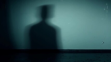 Blurry shadow figure is casting on a weathered wall in an abandoned house, creating an eerie and unsettling atmosphere for halloween