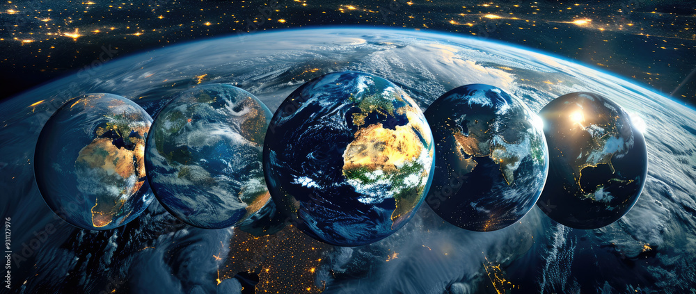 Poster a time-lapse of the earth rotating, showcasing the planet's diverse landscapes and the dynamic inter