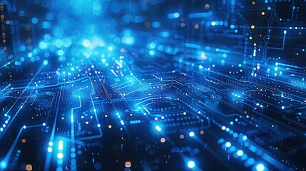 Fototapeta premium Futuristic blue technology background featuring interconnected cyber network and AI data streams. Concept Technology, Futuristic, Blue, Cyber Network. Generative AI.