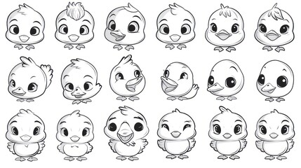 Set of 18 adorable cartoon baby chicks in various poses.
