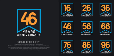 Naklejka premium anniversary logotype set. orange, white and blue color can be use for celebration