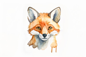 Obraz premium Watercolor illustration of an abstract cute red fox head on a neutral background. Animal portrait style design for print and decoration