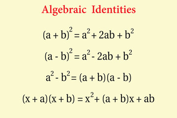 Algebraic Identities. Education. School. Science. Vector illustration.