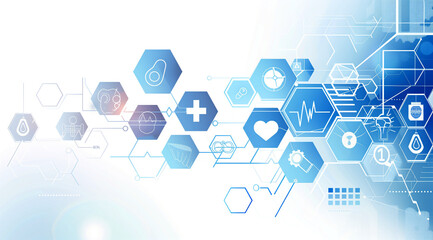 A medical background with hexagon patterns and icons