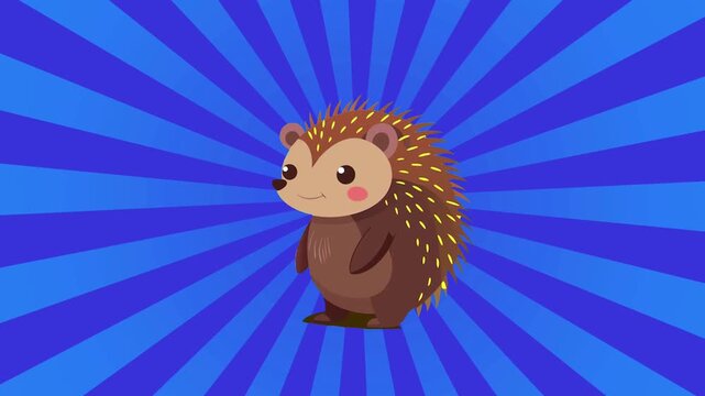 2D cute Hedgehog Porcupine with starburst Animated Background