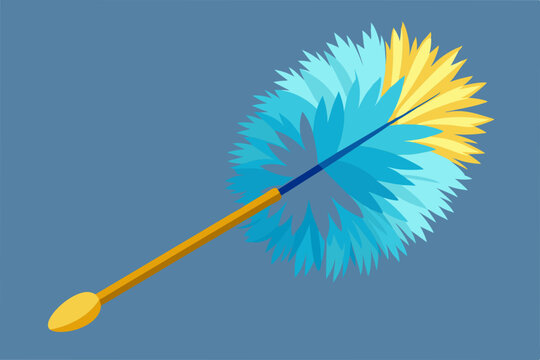 blue and yellow duster on blue background clip art preview