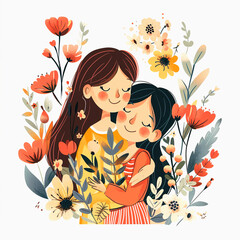 Two Women Embracing Surrounded by Colorful Flowers