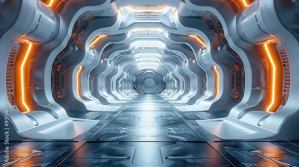 Poster A futuristic 3D abstract background composed of bold, symmetrical geometric shapes and refined lines. Highlight the material details and textures. Generative AI.