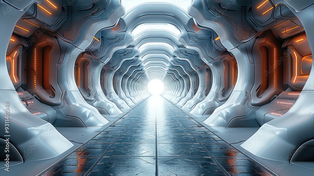 Poster A futuristic 3D abstract background composed of bold, symmetrical geometric shapes and refined lines. Highlight the material details and textures. Generative AI.