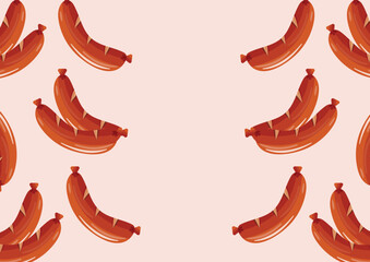 Oktoberfest poster with grilled sausages on the sides of the poster, vector