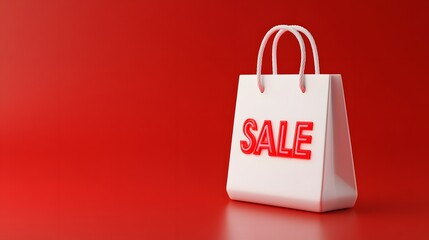 White shopping bag with 'SALE' text against a vibrant red background, perfect for retail promotions and advertisements.
