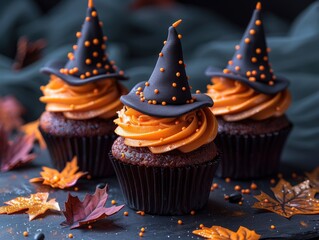Halloween Cupcakes with Witch Hats
