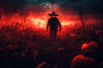 Fototapeta premium The Dark Creature on the Crimson Field