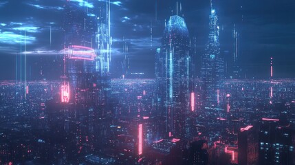 Futuristic Cityscape with Neon Lights