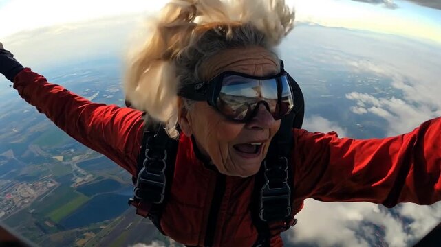 70-year-old woman takes part in extreme sports, skydiving with full equipment