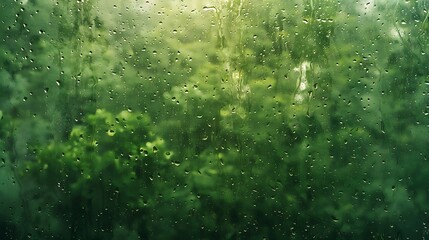 Rain Drops on Window, Green Blurred Background