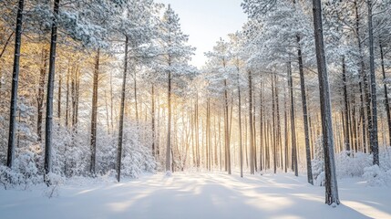 Obraz premium Sunlit Snow-Covered Forest