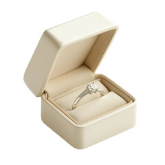 wedding ring in a box isolated on white background.