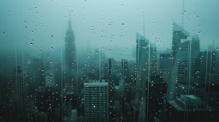 Rainy Cityscape Through Window