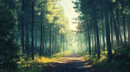 Naklejka premium Forest Path, A Misty Morning