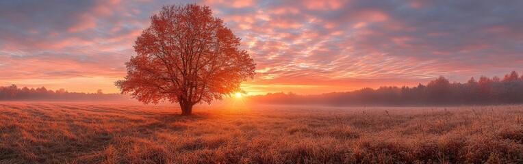 Obraz premium Enchanting Autumn Sunrise Over Mountain Pathway
