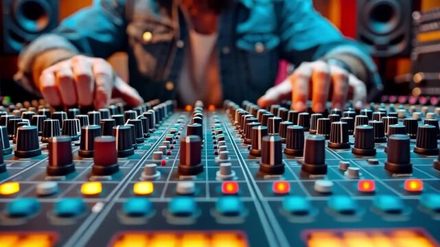 Engineer oar music producer, sound recording studio mixing desk