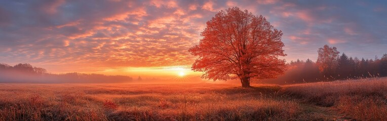 Obraz premium Enchanting Autumn Sunrise Over Mountain Pathway