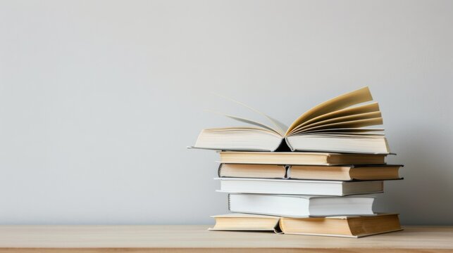 Journey to Knowledge. School books on a desk representing education and growth concept