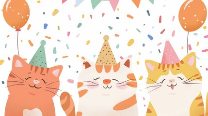 Watercolor cat style happy party vector illustration character design banner