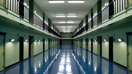 Obraz premium Corridors of Confinement: Structural Analysis of a Two-Tiered Prison Cellblock