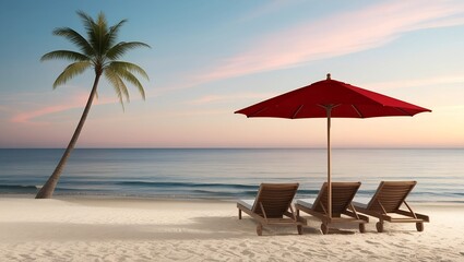 Obraz premium The Allure of Palm Trees and Beach Chairs at Sunset