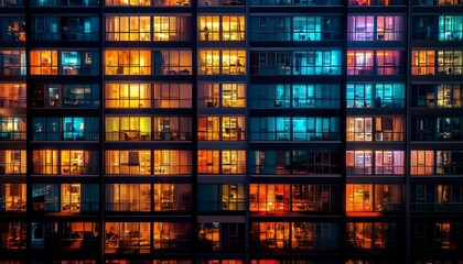 Illuminated Windows of a Skyscraper at Night