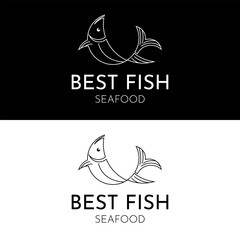 Fish logo design in minimalist elegant curved line art for seafood product brand