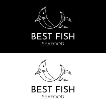 Fish logo design in minimalist elegant curved line art for seafood product brand