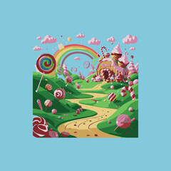Sweet Candy Land 3d vector illustration cartoon game background