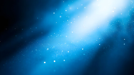 A serene blue background with sparkling particles and light rays.
