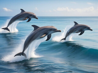 Obraz premium two dolphins jumping in water