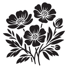 Vector black silhouettes of flowers isolated on a white background, Flowers silhouette, vector images illustration