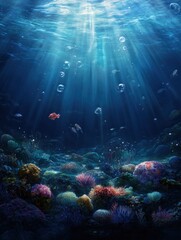 Fototapeta premium plankton and zooplankton in a nutrient-rich ocean environment, using vivid colors to symbolize a healthy marine ecosystem.