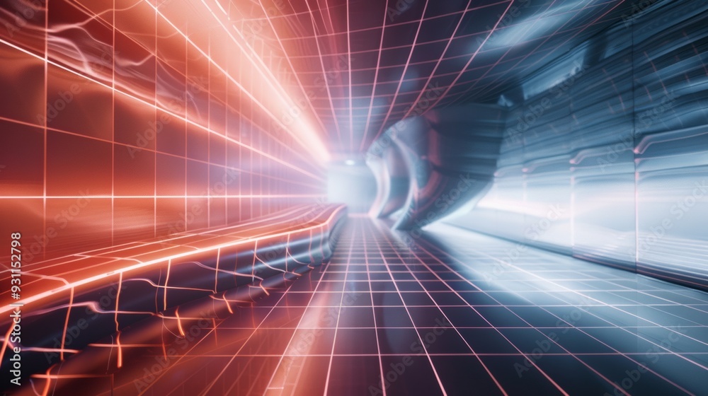 Fototapete photo of luxurious futuristic light and reflection with grid background. 3d rendering.