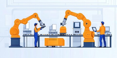 Manufacturing factory worker assembling parts on a production line