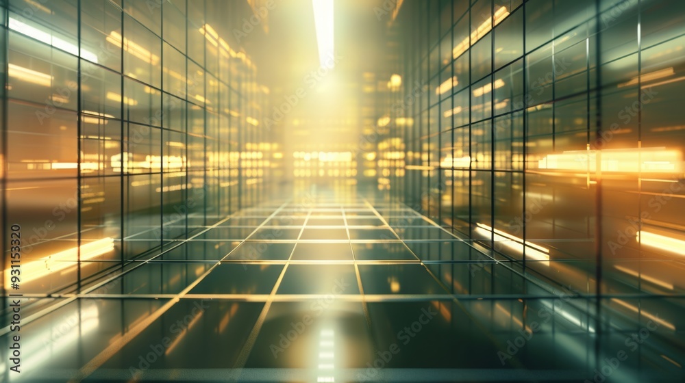 Fototapete photo of luxurious futuristic light and reflection with grid background. 3d rendering.